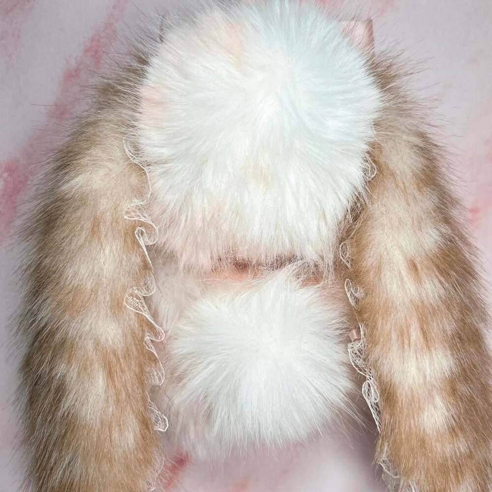 Handmade Labubu Inspired Custom Plush Keychain - Pink and Tan Lace Edition - Picture 2 of 5